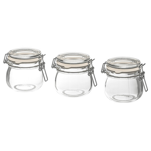 KORKEN Jar with lid, clear glass, 13 cl, 3 pack