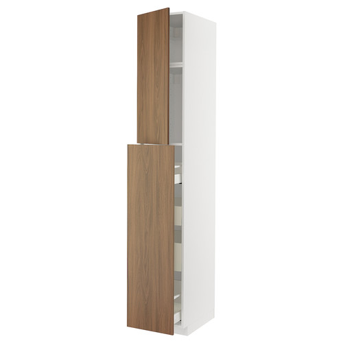 METOD/MAXIMERA Hc w p-o func 1dr/4drw, white/Tistorp brown walnut effect, 40x60x240 cm