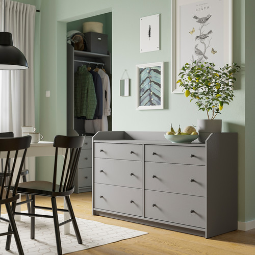 HAUGA Chest of 6 drawers, grey, 138x84 cm