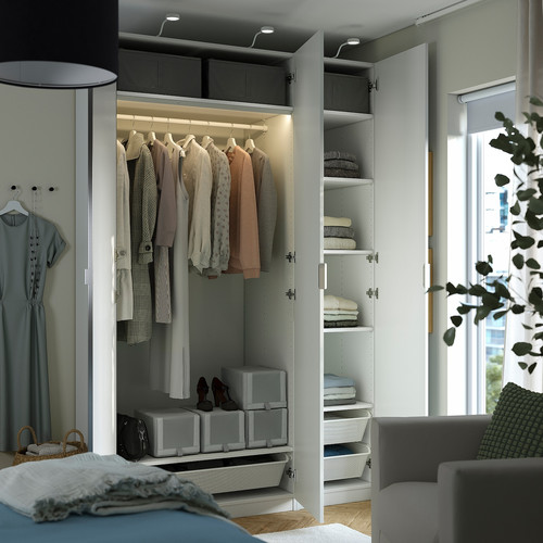 PAX / LINNABERG/ÅHEIM Wardrobe combination, white patterned/mirror glass, 150x58x236 cm