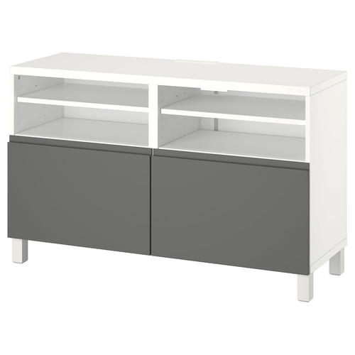 BESTÅ TV bench with doors, white/Västerviken/Stubbarp dark grey, 120x42x74 cm