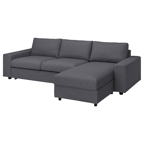 VIMLE 3-seat sofa-bed with chaise longue, with wide armrests Gunnared/medium grey