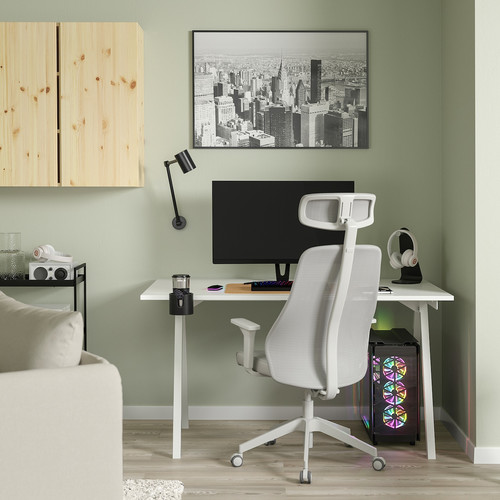 TROTTEN / MATCHSPEL Desk and chair, white/light grey