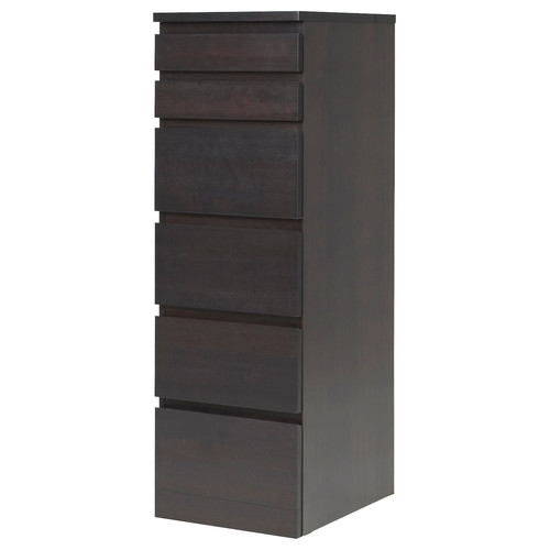 MALM Chest of 6 drawers, black-brown, mirror glass, 40x123 cm