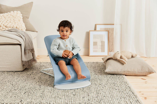 BABYBJÖRN Bliss Woven Baby Bouncer, Blue (Light Grey, Petal Quilt)