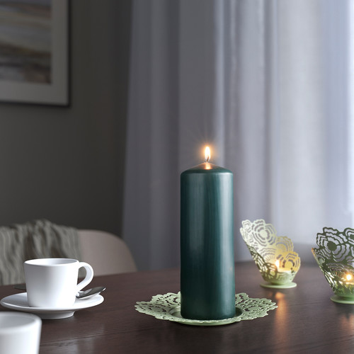 FENOMEN Unscented pillar candle, dark grey-green, 19 cm