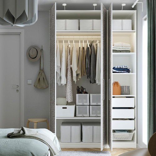 PAX / MISTUDDEN Wardrobe combination, white/grey patterned, 150x60x236 cm