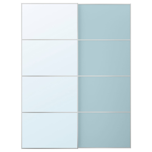 MEHAMN/AULI Pair of sliding doors, aluminium double sided/light blue mirror glass, 150x201 cm