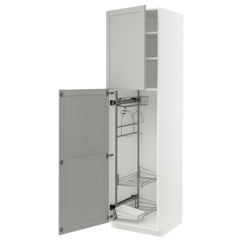 METOD High cabinet with cleaning interior, white/Lerhyttan light grey, 60x60x220 cm