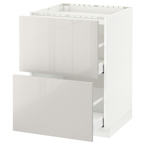 METOD/MAXIMERA Base cab f hob/2 fronts/2 drawers, white, Ringhult light grey, 60x60 cm