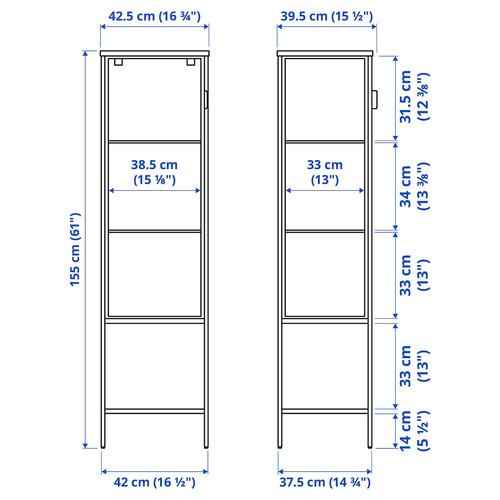 RUDSTA Glass-door cabinet, anthracite, 42x37x155 cm