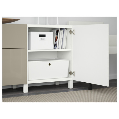 BESTÅ Storage combination with drawers, Laxviken white/Selsviken high-gloss/beige, 180x40x74 cm