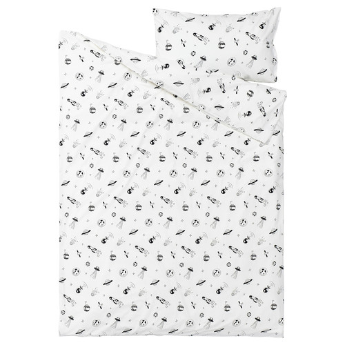 AFTONSPARV Duvet cover and pillowcase, space white/black, 150x200/50x60 cm