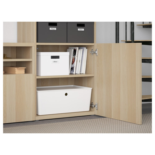 BESTÅ TV storage combination/glass doors, white stained oak effect/Lappviken white stained oak eff clear glass, 300x42x231 cm