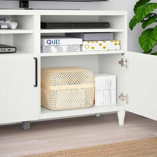 BESTÅ TV bench with doors, white, Sutterviken/Kabbarp white, 120x42x74 cm