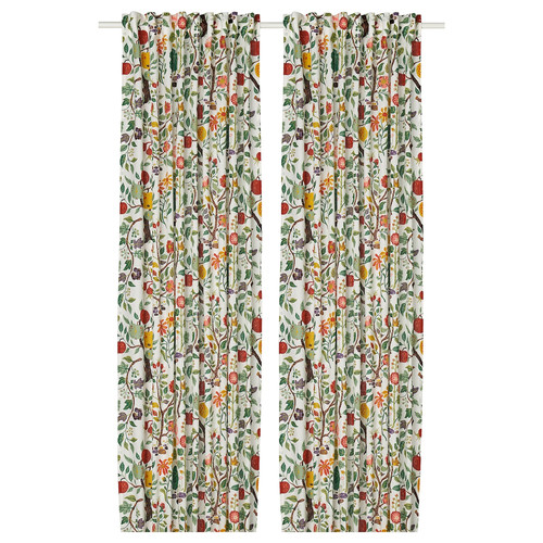 VILDPERSILJA Curtains, 1 pair, white multicolour/floral pattern, 145x300 cm