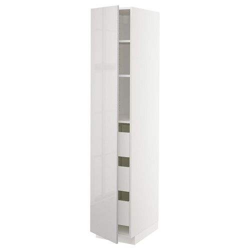 METOD / MAXIMERA High cabinet with drawers, white/Ringhult light grey, 40x60x200 cm