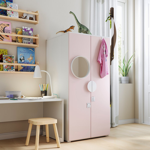 SMÅSTAD / PLATSA Wardrobe, white/pale pink, 60x57x123 cm