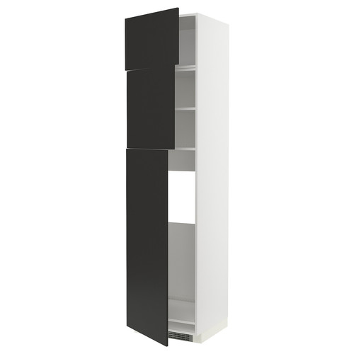 METOD High cab for fridge with 3 doors, white/Nickebo matt anthracite, 60x60x240 cm