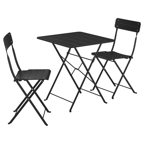 SUNDSÖ Table and 2 folding chairs, outdoor anthracite/anthracite, 65x65 cm