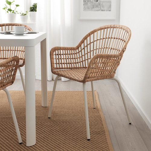 MELLTORP / NILSOVE Table and 2 chairs, rattan, white, 75x75 cm