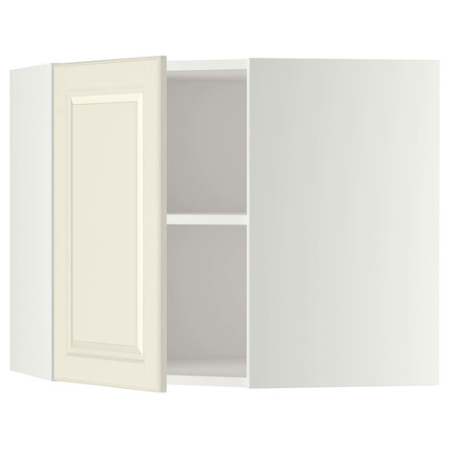 METOD Corner wall cabinet with shelves, white/Bodbyn off-white, 68x60 cm