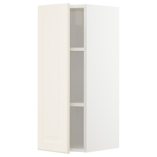 METOD Wall cabinet with shelves, white/Bodbyn off-white, 30x80 cm