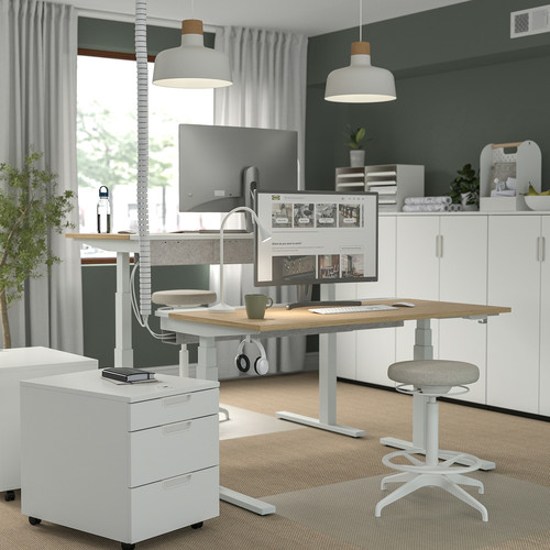 MITTZON Desk sit/stand, electric oak veneer/white, 140x60 cm