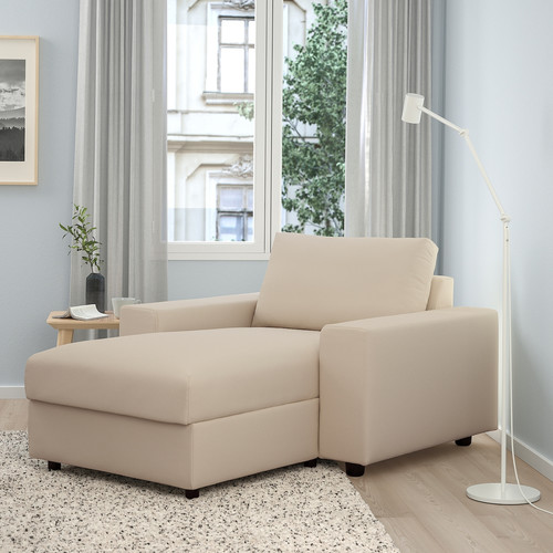 VIMLE Chaise longue, with wide armrests/Hallarp beige