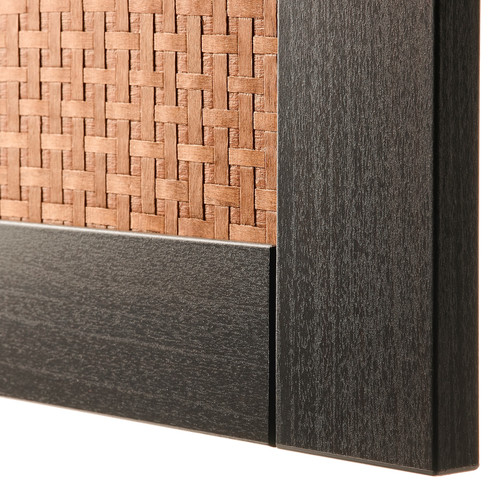 BESTÅ Wall-mounted cabinet combination, black-brown Studsviken/dark brown woven poplar, 180x42x64 cm