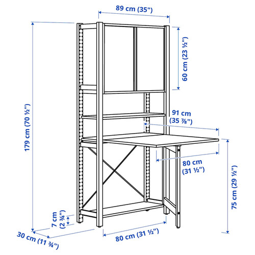 IVAR 1 sec/foldable table/sliding door, pine/felt, 89x30x179 cm