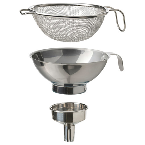 KORKEN Strainer/funnel set of 3, stainless steel