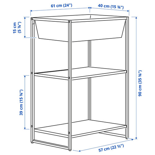 JOSTEIN Shelving unit with container, in/outdoor/metal white, 61x40x90 cm