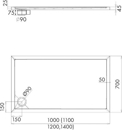 Acrylic Shower Tray Alta 70 x 120 x 4.5 cm, white