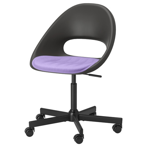 ELDBERGET / MALSKÄR Swivel chair + pad, dark grey black/lilac