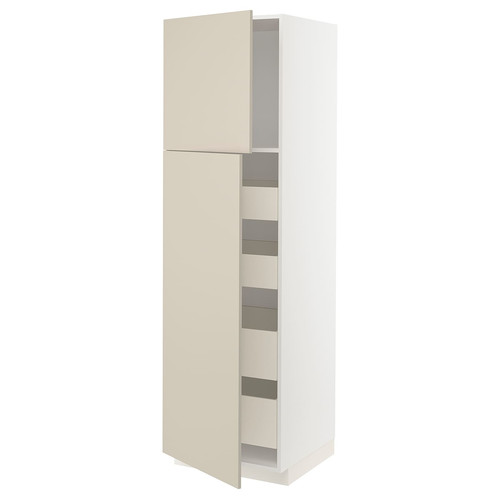 METOD / MAXIMERA Hi cab w 2 doors/4 drawers, white/Havstorp beige, 60x60x200 cm