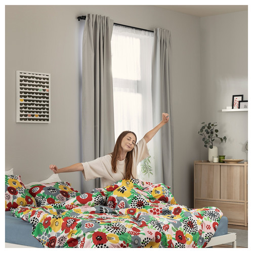 BRUKSVARA Duvet cover and 2 pillowcases, multicolour/floral pattern, 200x200/50x60 cm