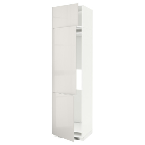 METOD High cab f fridge/freezer w 3 doors, white/Ringhult light grey, 60x60x240 cm