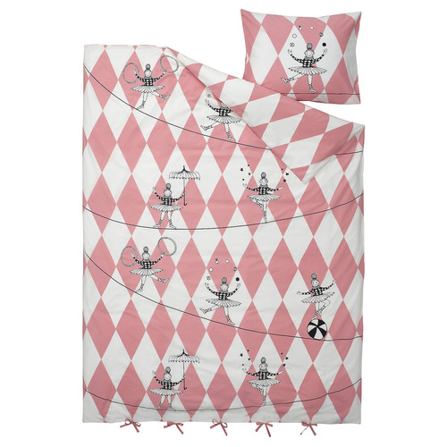 BUSENKEL Duvet cover and pillowcase, ballerina pattern pink/white, 150x200/50x60 cm