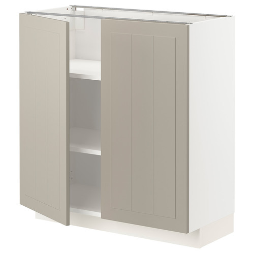 METOD Base cabinet with shelves/2 doors, white/Stensund beige, 80x37 cm