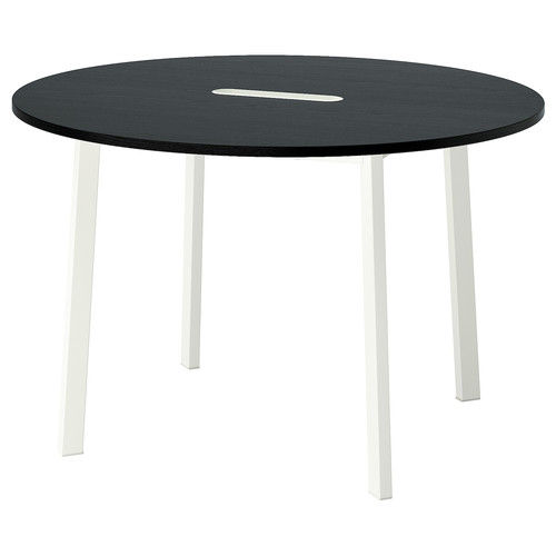 MITTZON Conference table, round black stained ash veneer/white, 120x75 cm