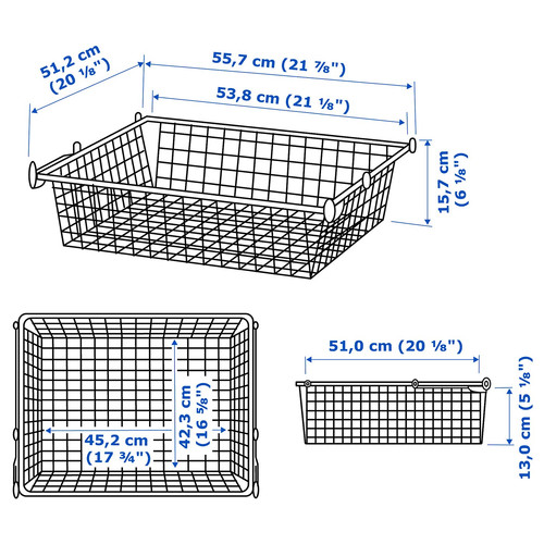 HJÄLPA Wire basket with pull-out rail, white, 60x55 cm