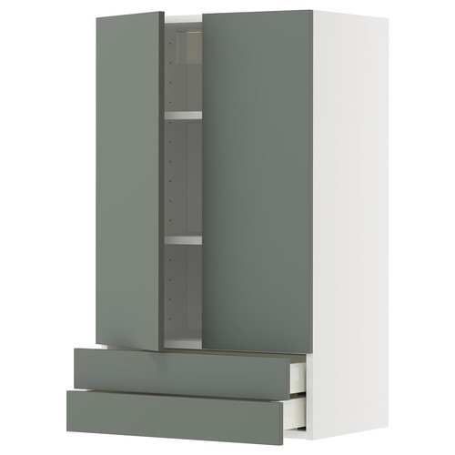 METOD / MAXIMERA Wall cabinet w 2 doors/2 drawers, white/Nickebo matt grey-green, 60x100 cm