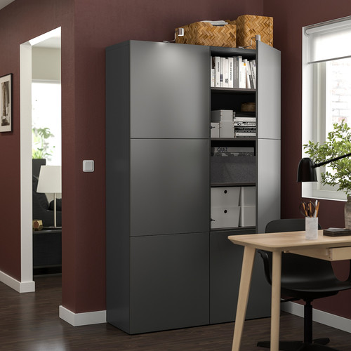 BESTÅ Storage combination with doors, dark grey/Lappviken dark grey, 120x42x193 cm