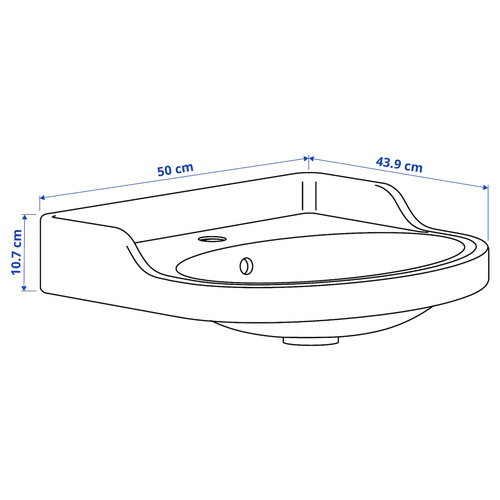 RUTSJÖN Semi-recessed wash-basin w watr trp, white, 50x44 cm