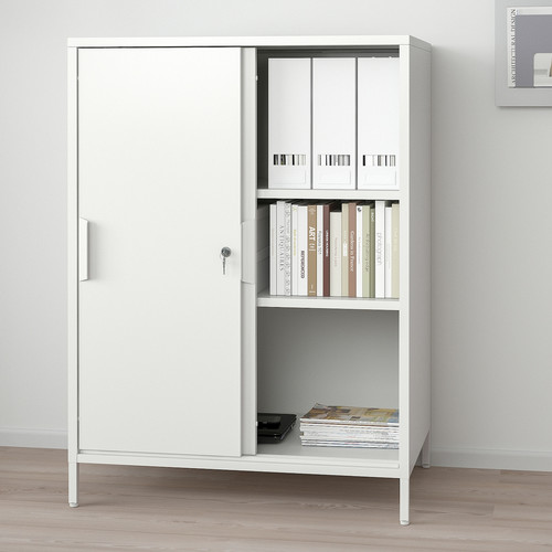 TROTTEN Cabinet with sliding doors, white, 160x110 cm