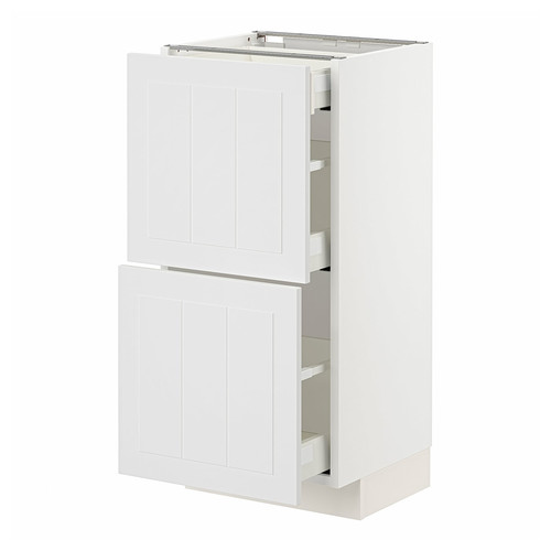 METOD / MAXIMERA Base cab with 2 fronts/3 drawers, white/Stensund white, 40x37 cm