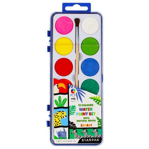 Starpak Water Paint Set Safari 12 Colours & Paintbrush