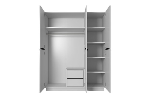 Wardrobe with Drawer Unit Nicole 150 cm, matt white, black handles