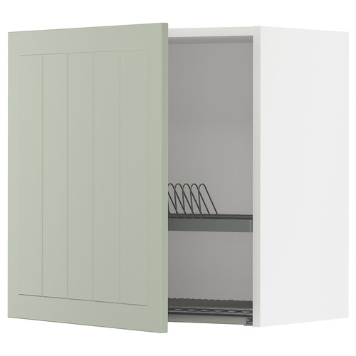 METOD Wall cabinet with dish drainer, white/Stensund light green, 60x60 cm